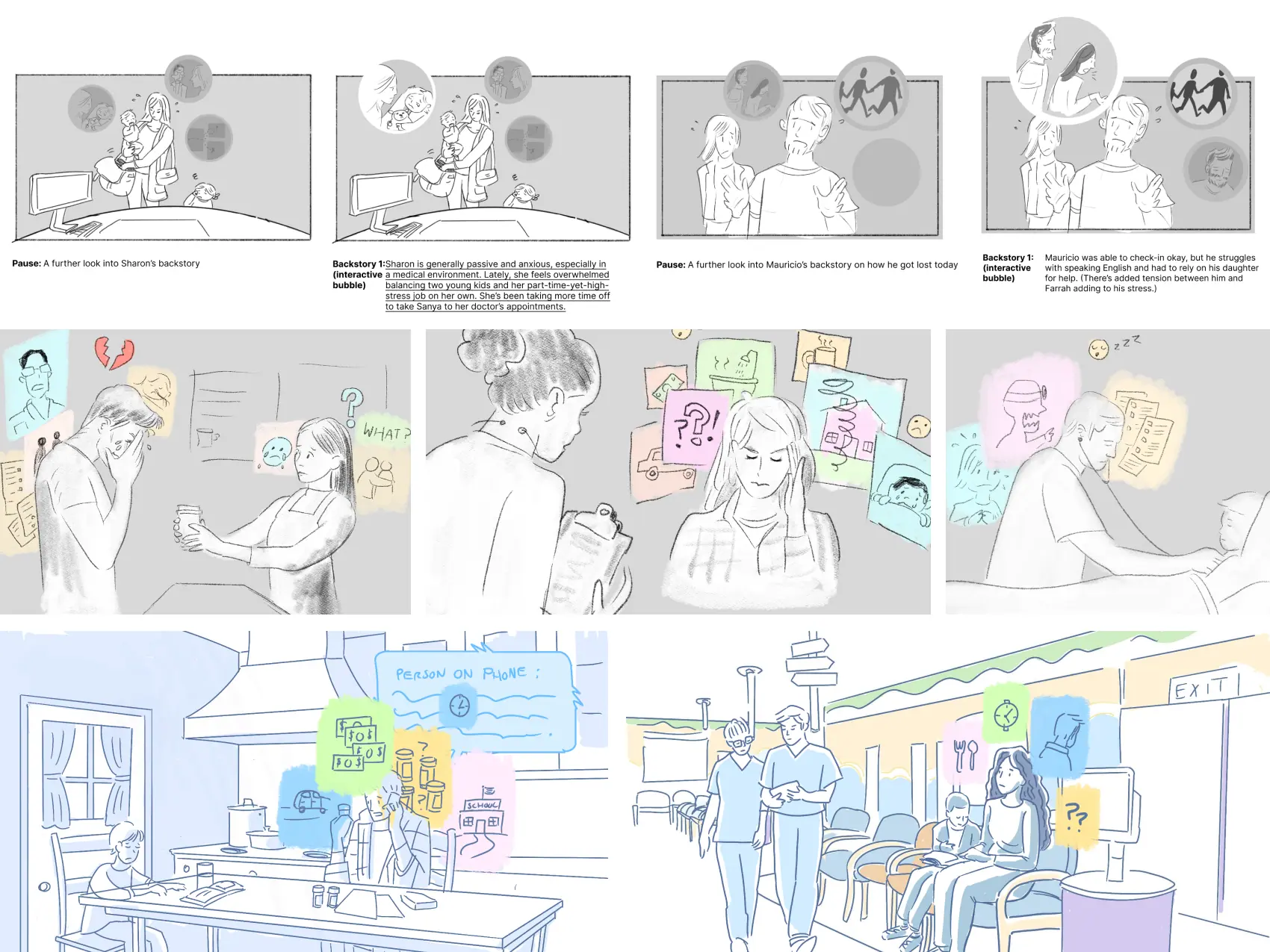 a collection of concept sketches for a VR experience