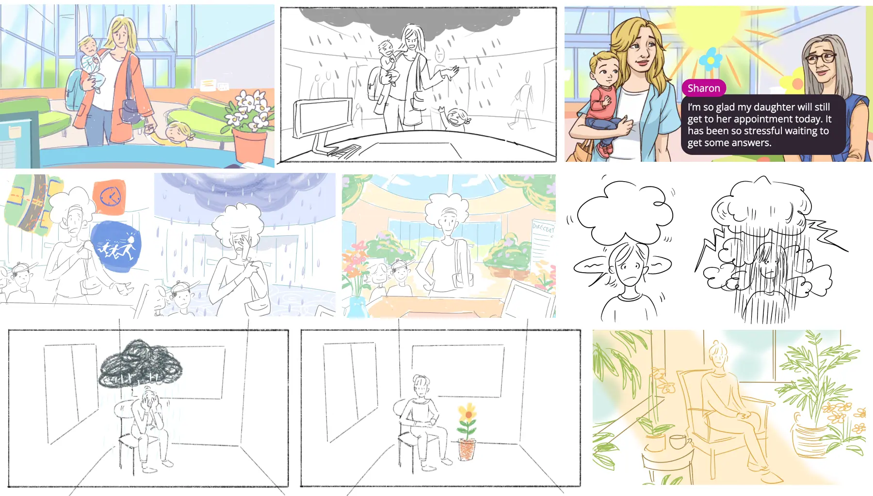 a collage of sketches for a VR experience