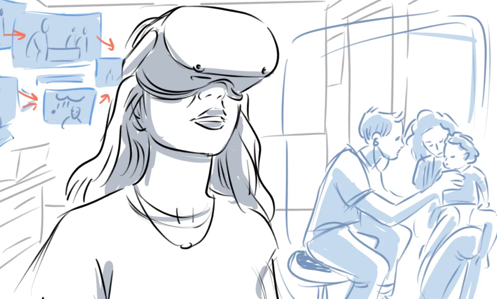 an inspirational concept sketch of a VR experience