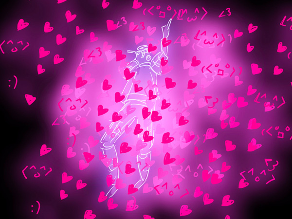 Sketch of singer surrounded by heart emojis