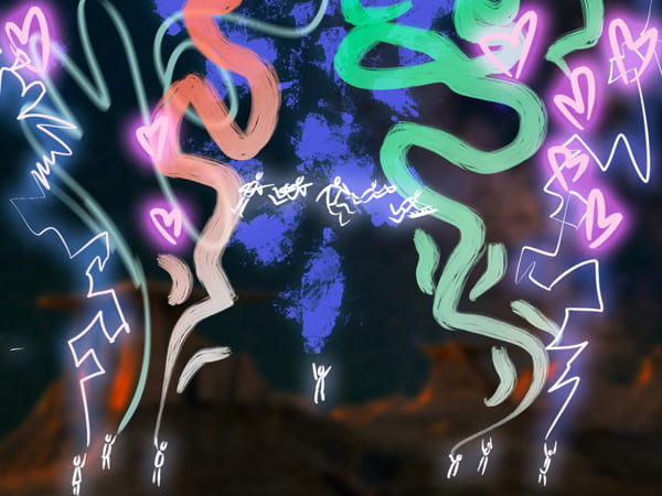 Colorful sketch of virtual particles