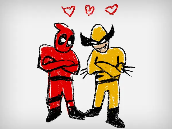 a crude illustration of Deadpool and Wolverine