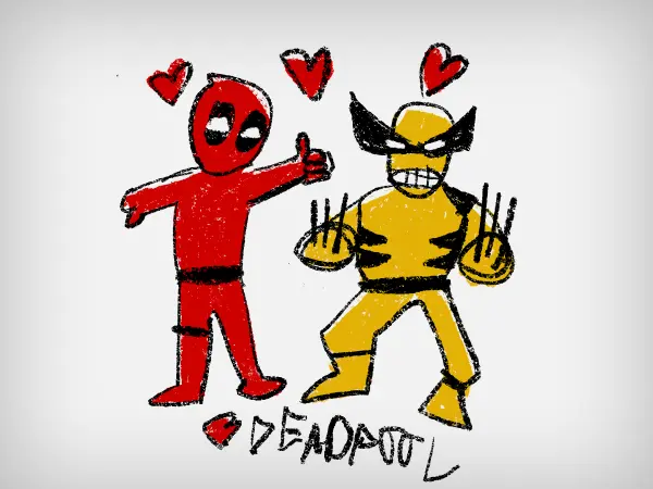 a crude illustration of Deadpool and Wolverine