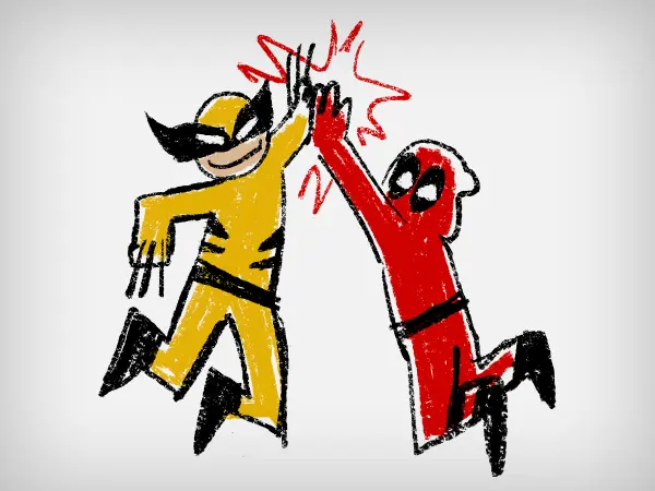 a crude illustration of Deadpool and Wolverine