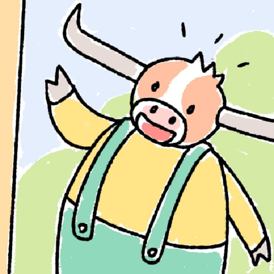 a cartoon image of a longhorn calf wearing overalls