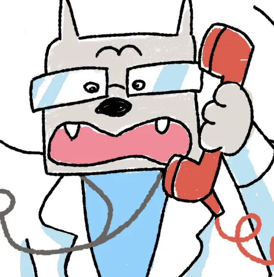 a cartoon image of a pit bull medical doctor