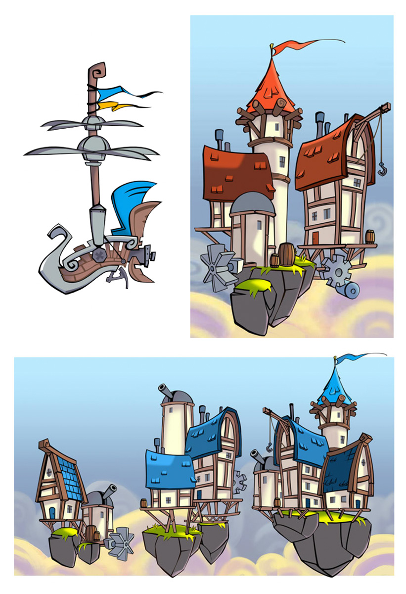 Concept art sketches for a video game