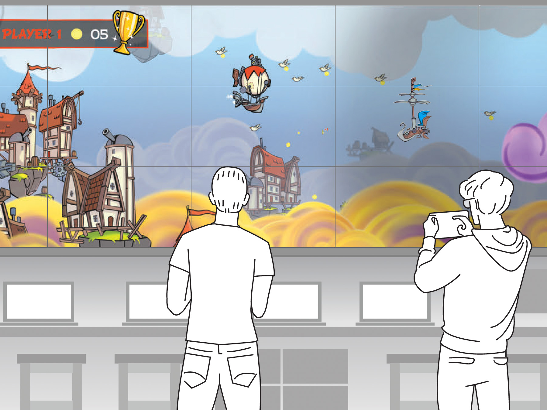 an illustration of two guys playing the Sky Pirates game