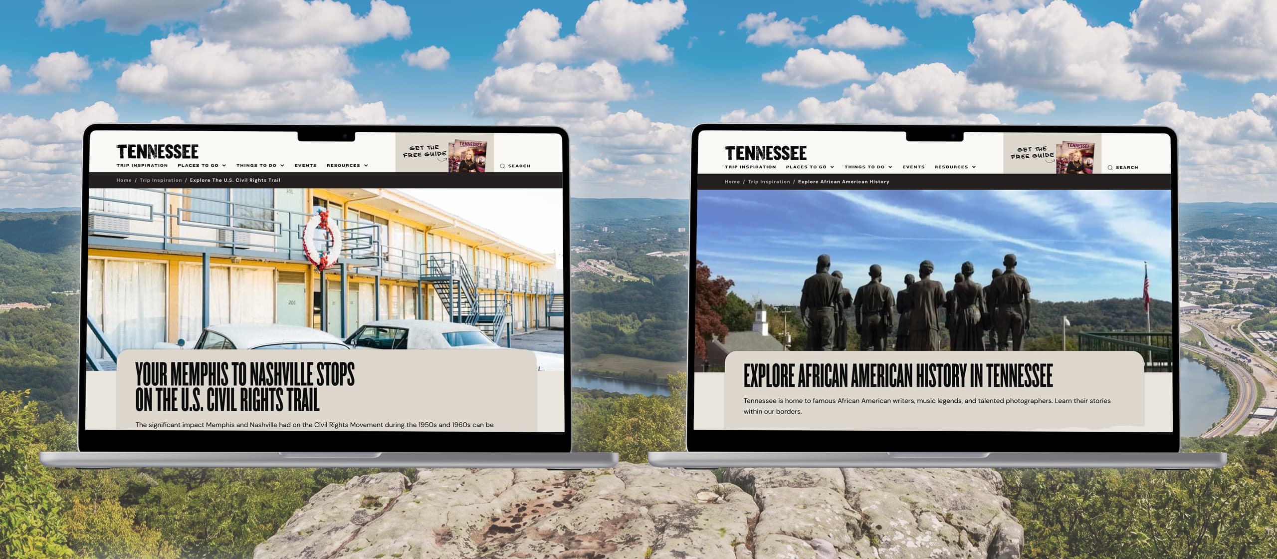 website designs on a panoramic photo background